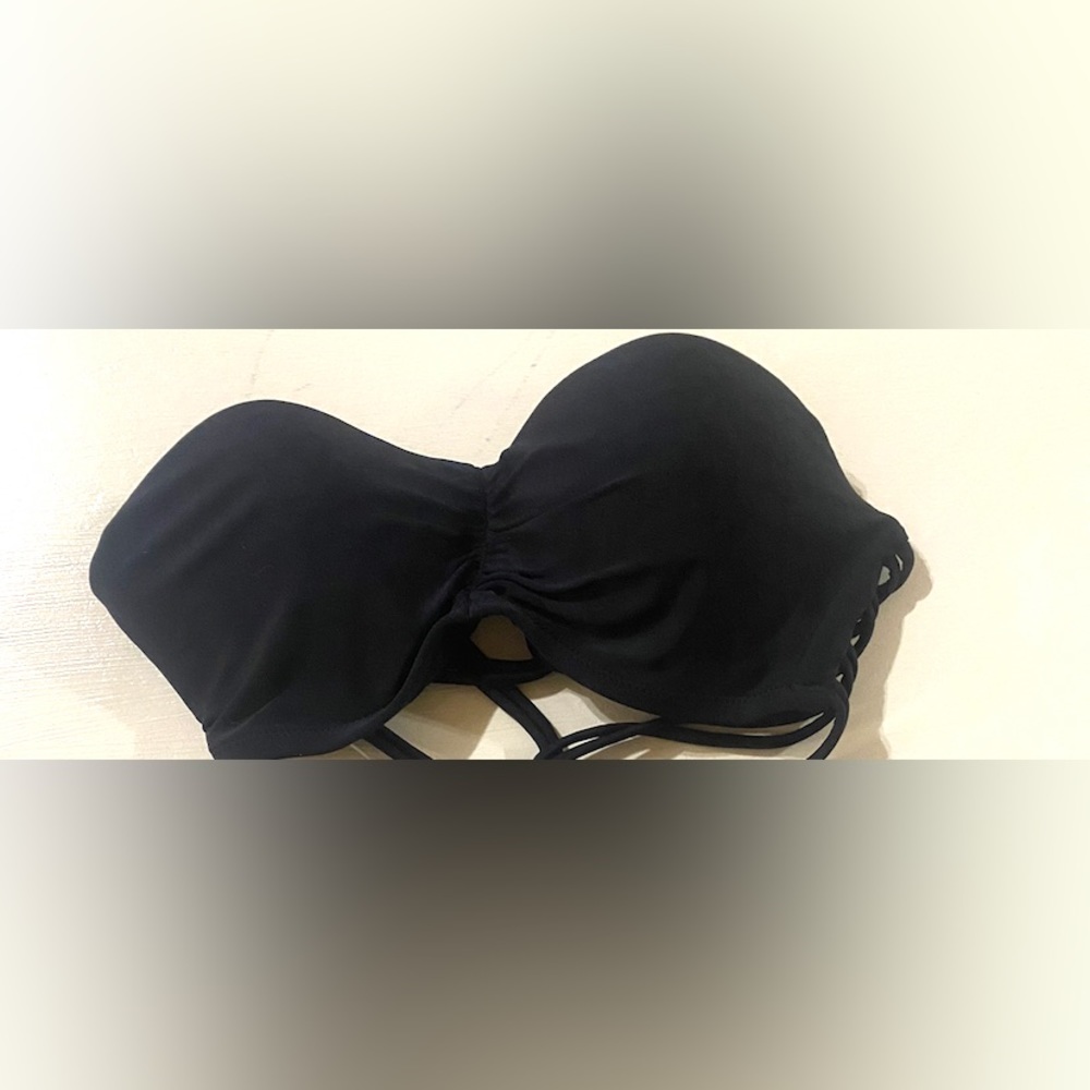 Brand: Target swimsuit top, with a string back. Size: Small Color: Black